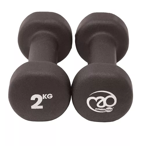 Fitness-Mad Black Neoprene Dumbells (Pair 2kg)